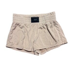 Talentless Womens French Terry Lounge Shorts Tan Smocked Waist Logo Patch XL